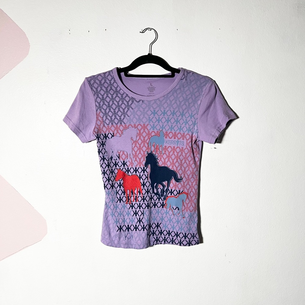 Kerrits Girls Top Large Lavender Purple Horse Graphic Equestrian Riding Shirt